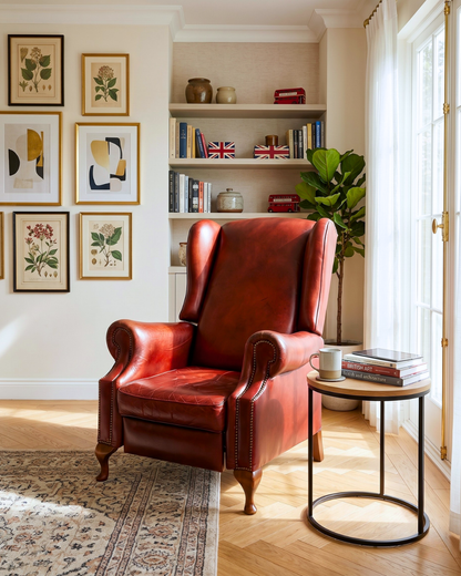 Fauteuil Claridge Chesterfield élégant fauteuil à oreilles fauteuil relax fonction lit anglais en cuir véritable fauteuil pour homme UK fauteuil à accoudoirs vintage  