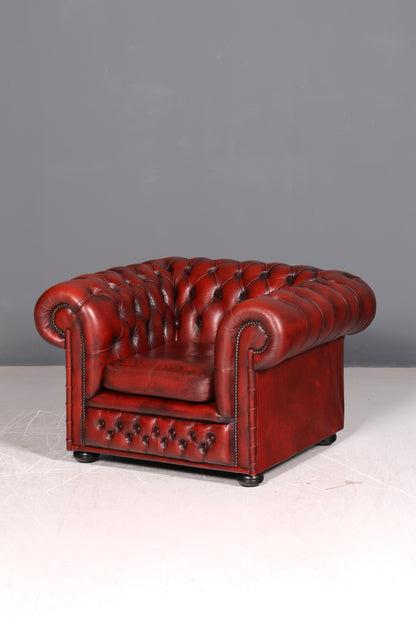 Stilvoller Original Chesterfield Sessel Oxblood Echtleder Englischer Armlehnsessel Herrensessel Antik Ledersessel