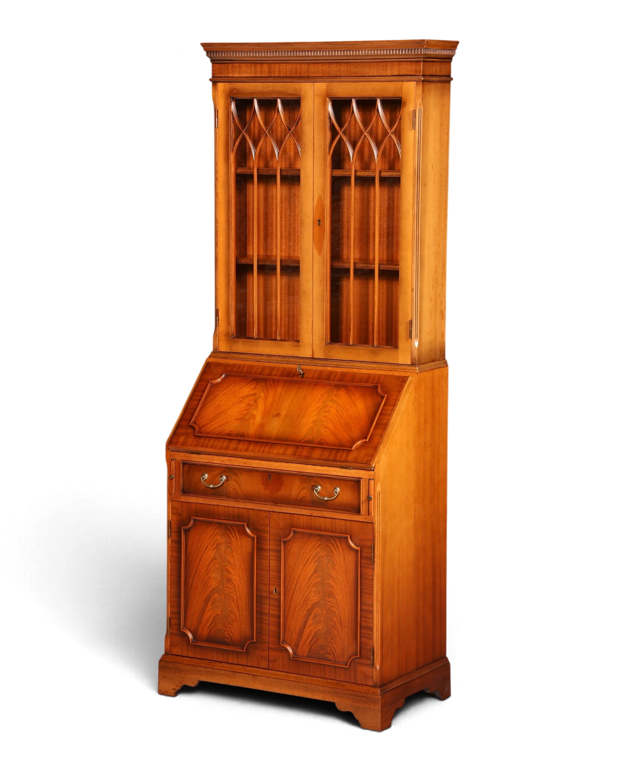 Stylish English secretary desk with hutch, mahogany, solid wood, display cabinet, office cabinet, UK