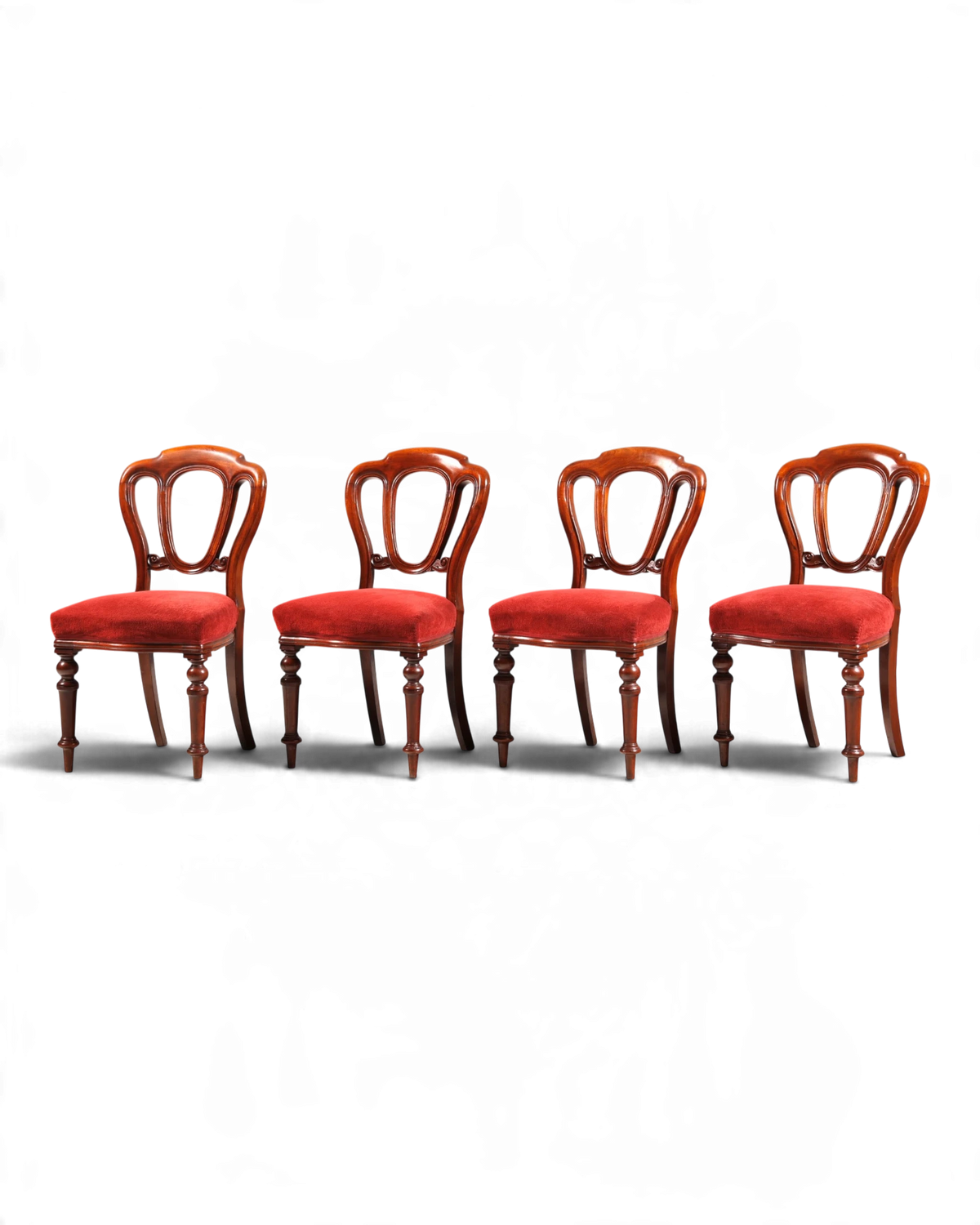 Ensemble de 4 chaises de salle à manger victoriennes anciennes en acajou, chaises anglaises à dossier ballon