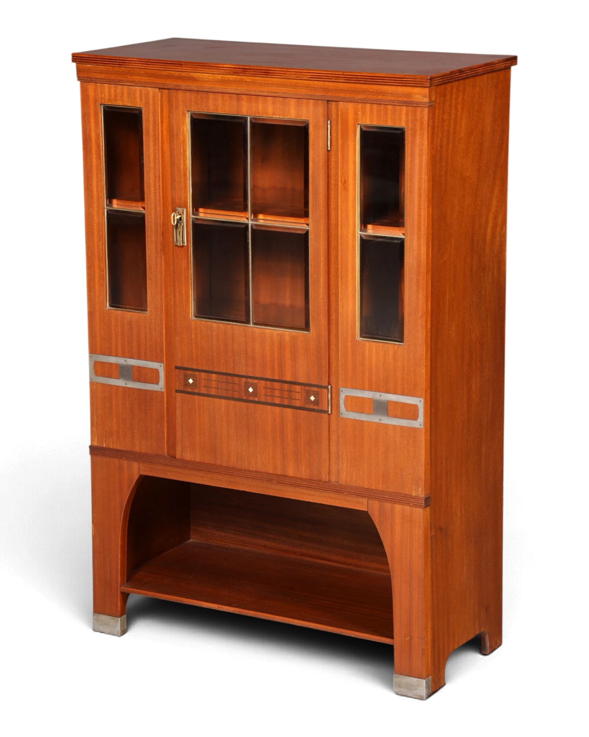 Elegant Art Nouveau display cabinet with beveled glass and inlays, display cupboard, bookcase, cabinet, antique