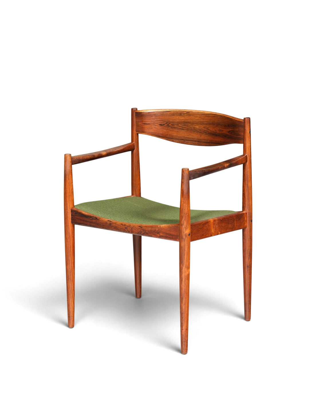 Hauptstadt Möblerei Mid Century Armlehnstuhl von Henry W. Klein für Bramin aus Holz mit grünem Sitzpolster