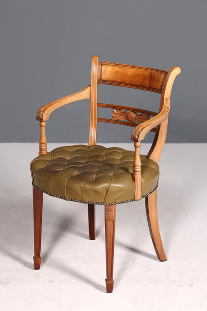 Magnifique fauteuil Chesterfield, chaise secrétaire Anno Dom, chaise de cuisine anglaise en cuir véritable, 2 sur 2