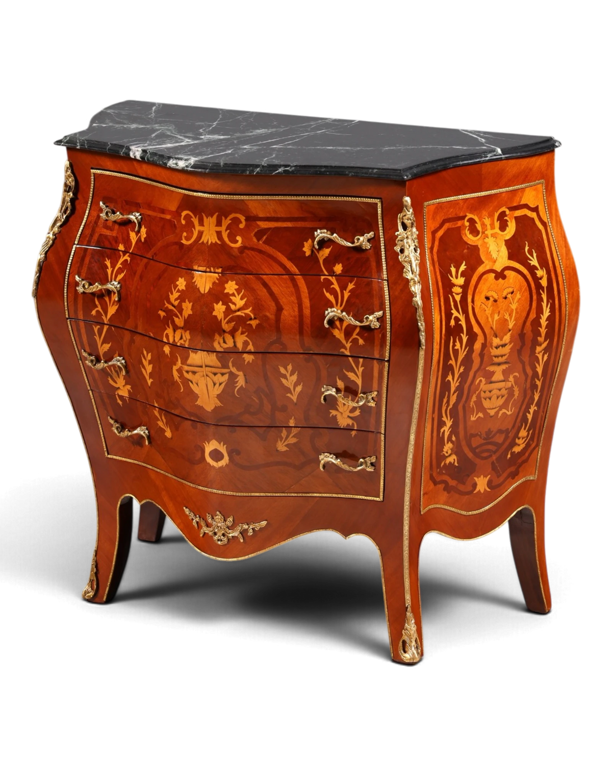 Magnifique commode baroque ventrue en laiton et marbre, buffet de style Louis XV, style antique
