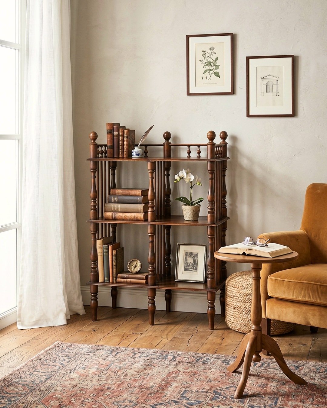 Étagère élégante époque Gründerzeit style Louis Philippe bibliothèque ancienne en bois massif