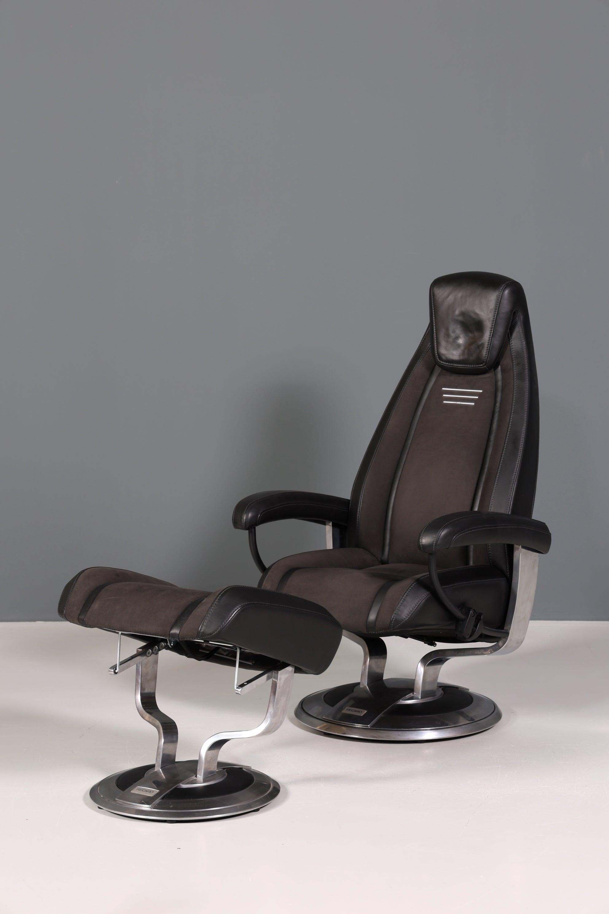 Edler Designer Sessel mit Hocker "Recaro" echt Leder Relax Armlehnsessel Fussablage