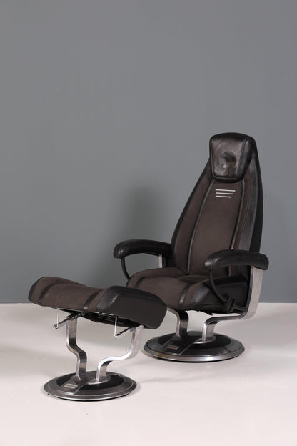 Edler Designer Sessel mit Hocker "Recaro" echt Leder Relax Armlehnsessel Fussablage