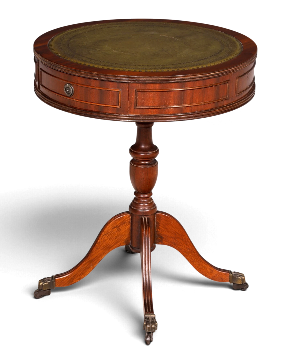 Traumhafter Englischer Trommeltisch Mahagoni Lederauflage Beistelltisch Drum Table Couchtisch Rund