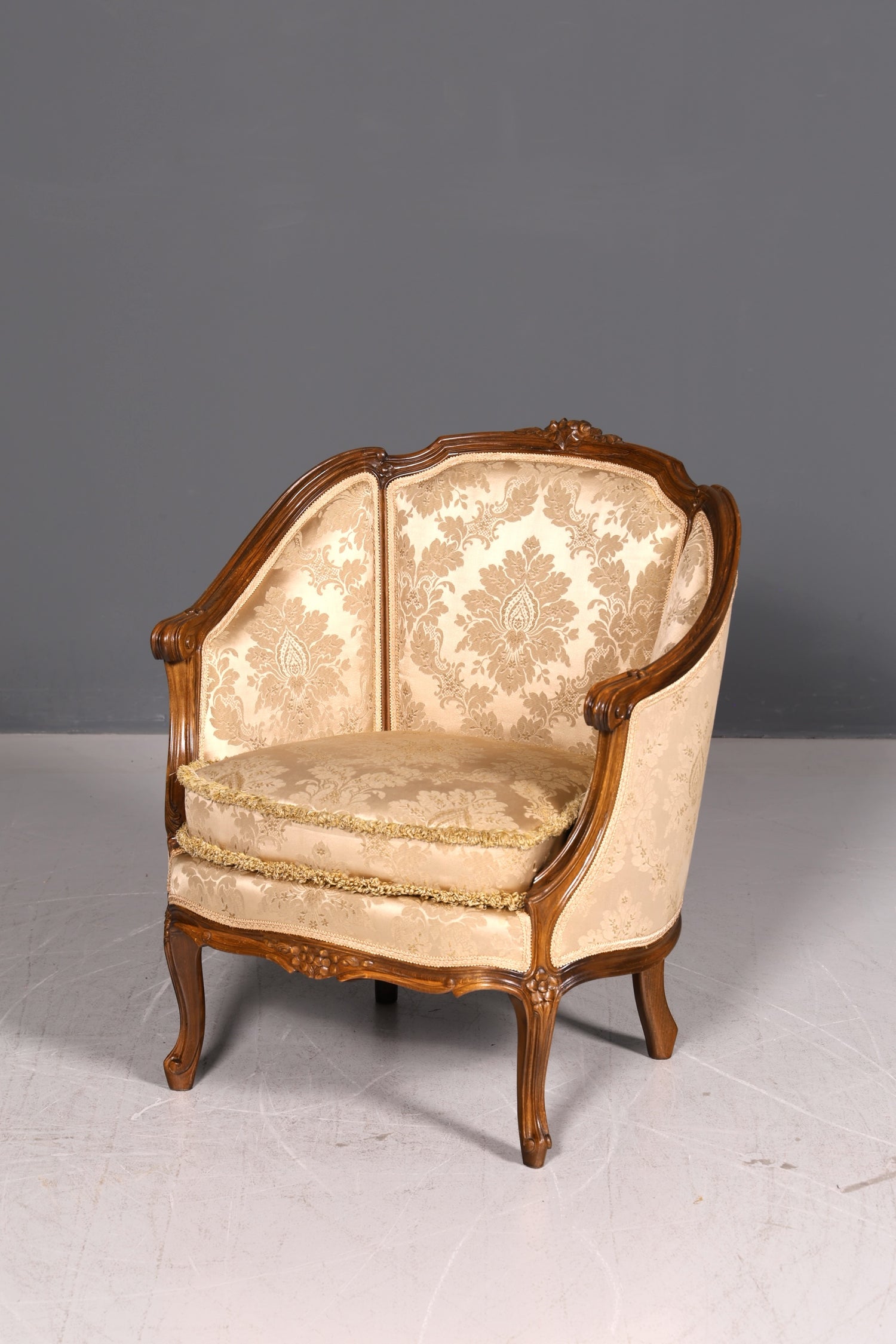 Edler Chippendale Armlehnsessel Barock Stil Samt Stoff Sessel Armchair Rococo Antik Polstersessel