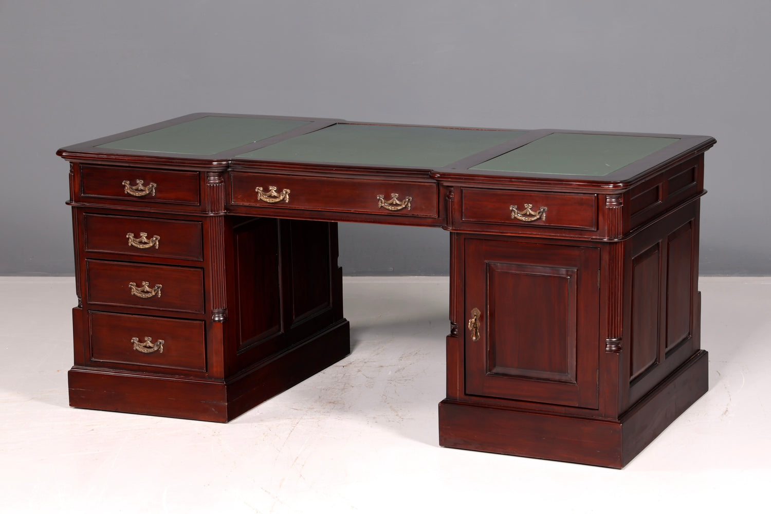 Magnifique bureau anglais en acajou, sous-main en cuir véritable, bureau de partenaire, bureau de travail, antique vintage