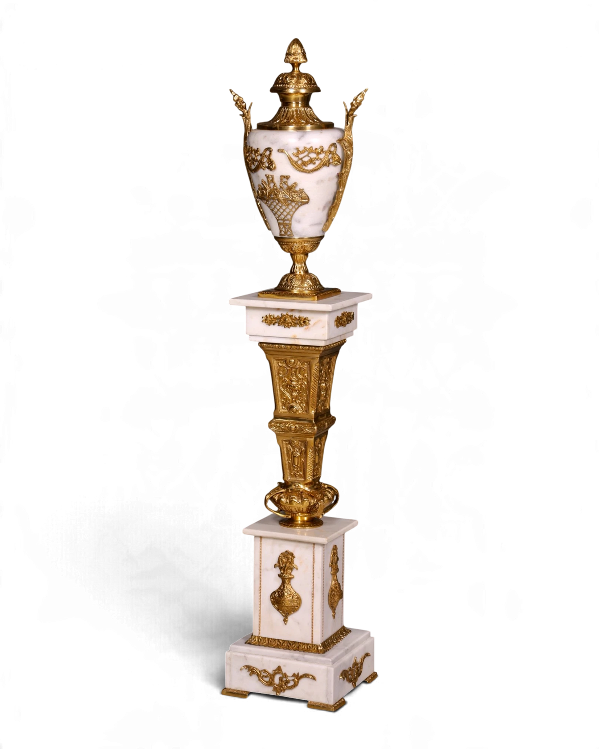 Beautiful Baroque-style Louis XV marble white flower column, pedestal display stand