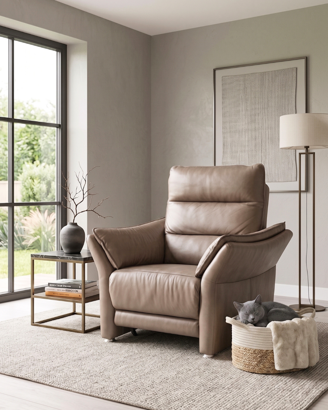 Wunderschöner Moderner Ledersessel Taupe Echt Leder Relaxsessel Loungesessel Polstersessel Armlehnsessel Vintage