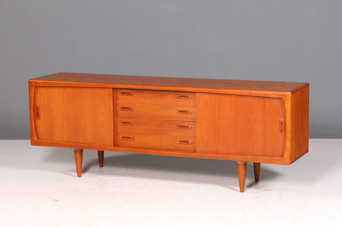 Impressionnant buffet XXL original H.P. Hansen en teck, meuble TV, lowboard, design danois vintage