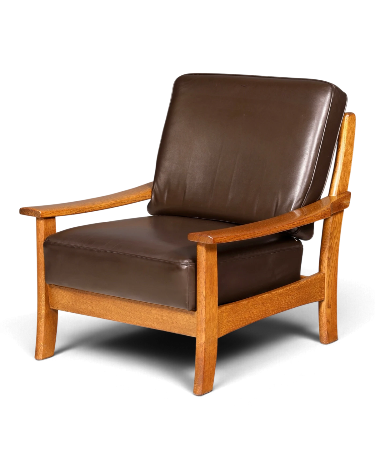 Magnifique fauteuil Mid-Century en cuir véritable marron, fauteuil vintage, fauteuil lounge en cuir, bois massif, design scandinave rétro, 1 sur 2