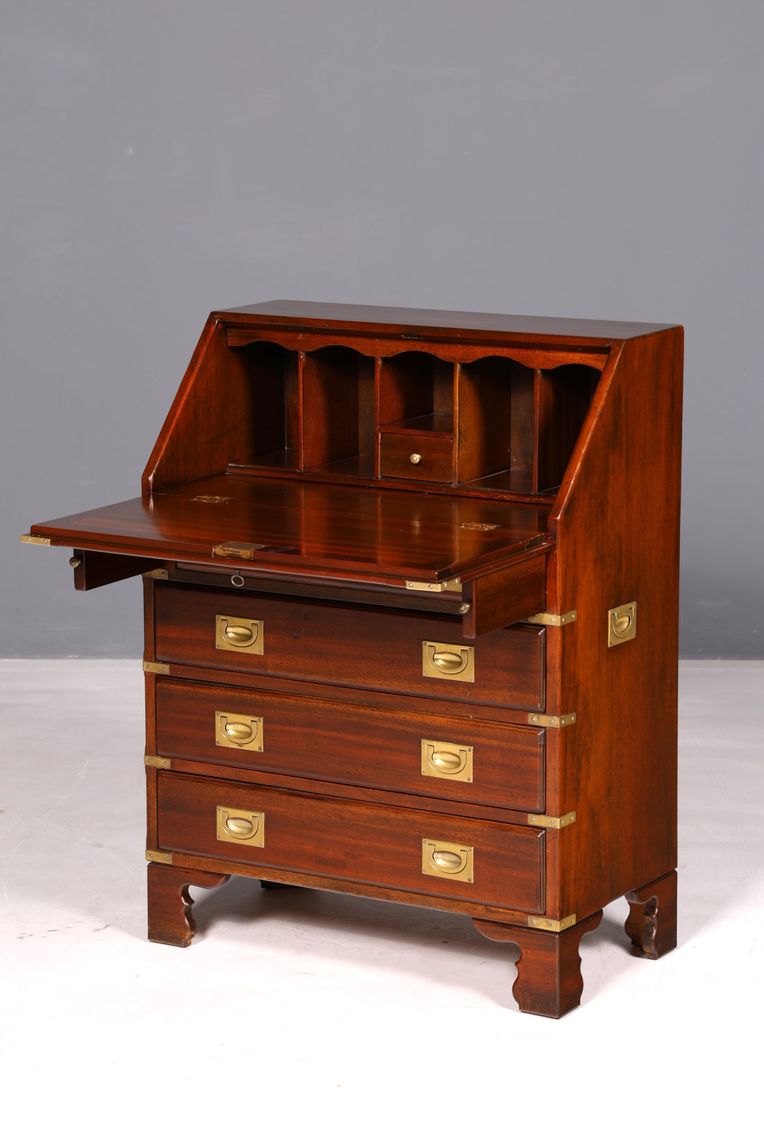 Magnifique secrétaire maritime anglais, commode à écrire en bois véritable, bureau anglais