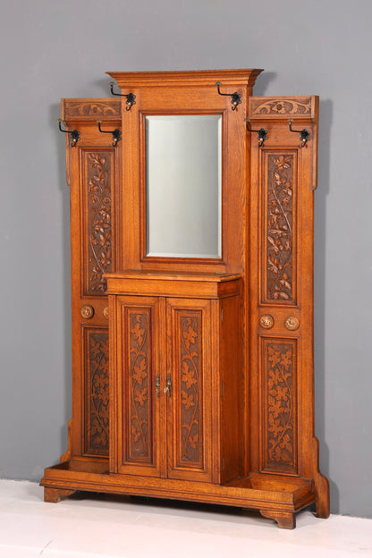 Traumhafte Jugendstil Garderobe Flurgarderobe Eiche Antik Kleiderwand mit Spiegel Dielenmöbel Wandgarderobe