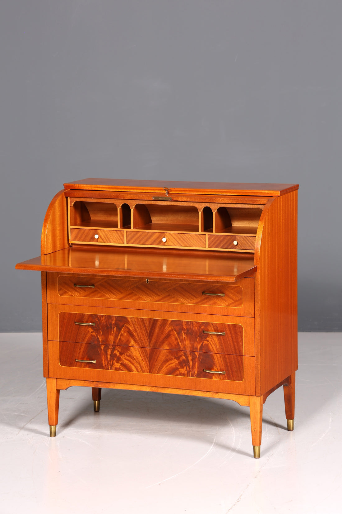 F880 Finish cm Wunderschöner Mid Century Rollladen Sekretär Danish Design Teak Holz Schreibkommode 60er Jahre