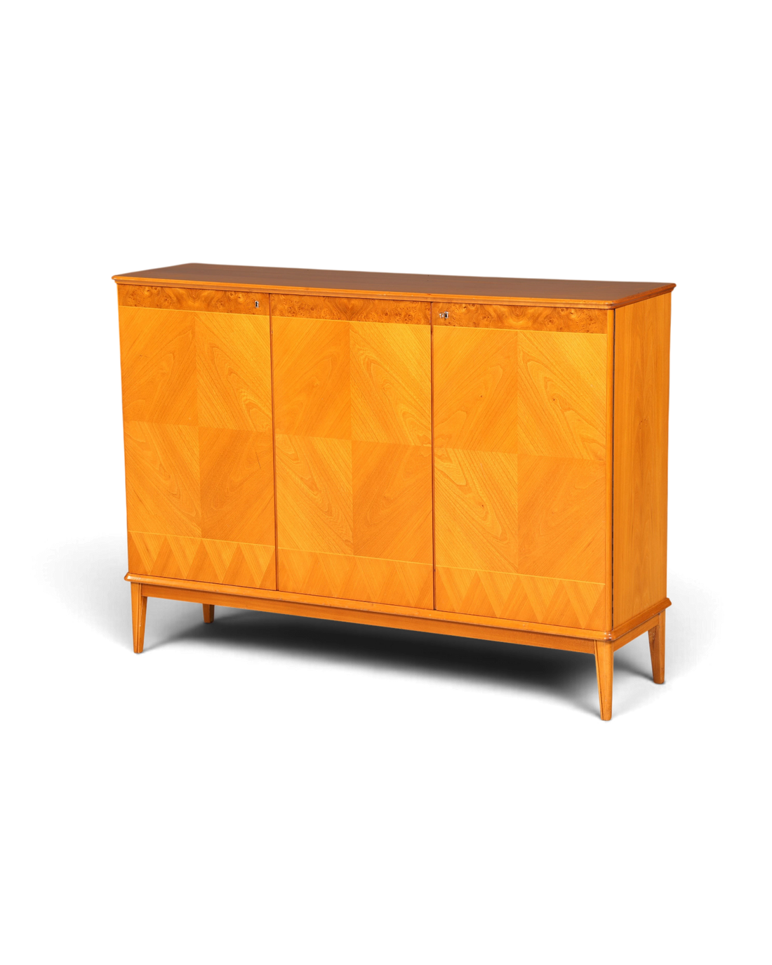 Hauptstadt Möblerei Mid Century Highboard aus massivem Holz mit markanter Maserung und Retro-Design der 60er Jahre