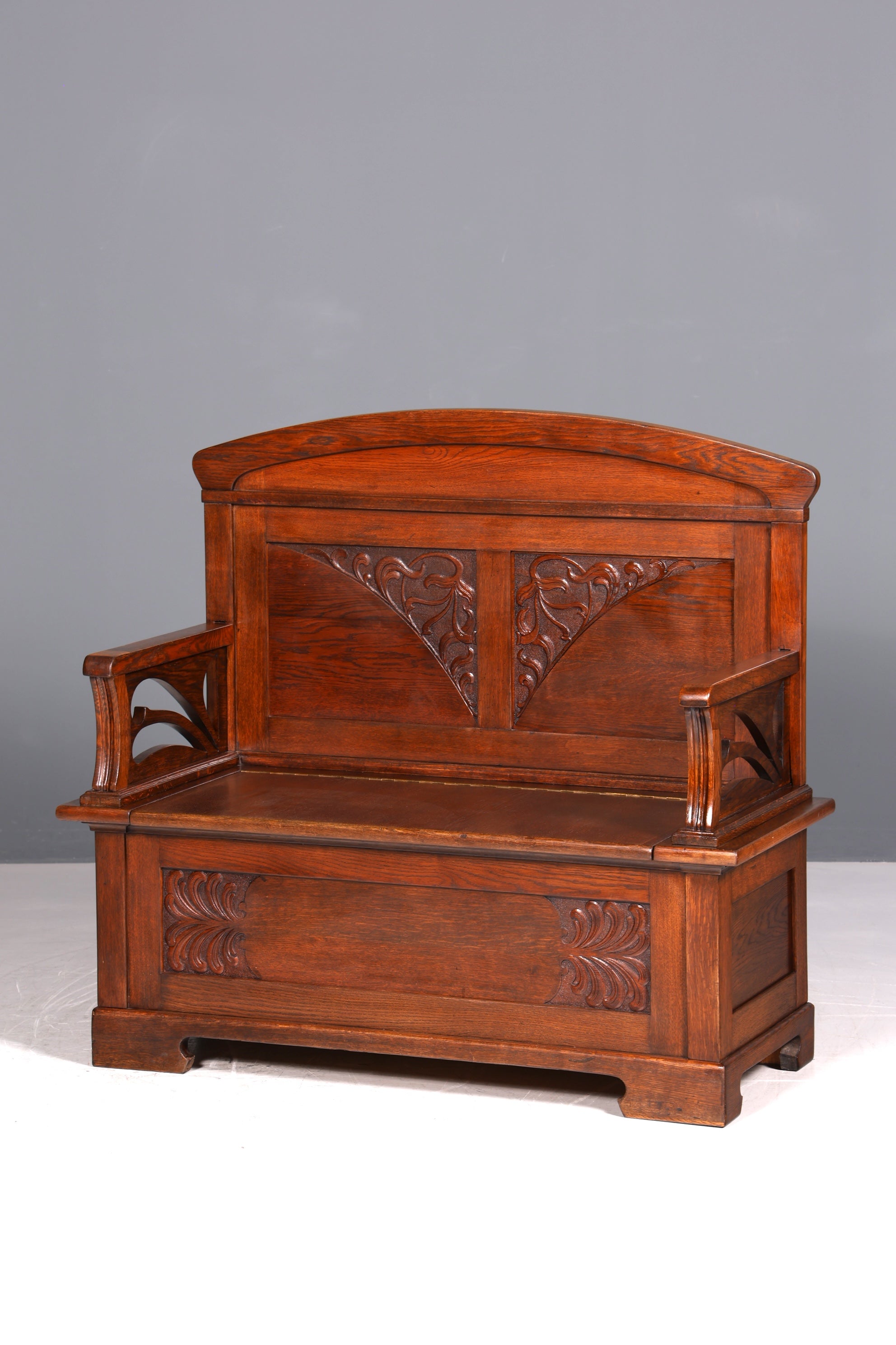 Magnifique banc Art nouveau, banc ancien, coffre, canapé en chêne, banc en bois, coffre en bois