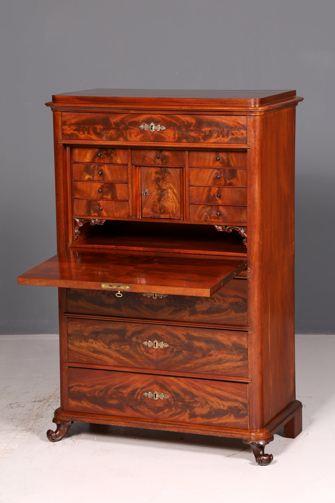 Magnifique secrétaire Louis-Philippe, meuble vertical, commode de style Gründerzeit à tiroirs, chiffonnier ancien