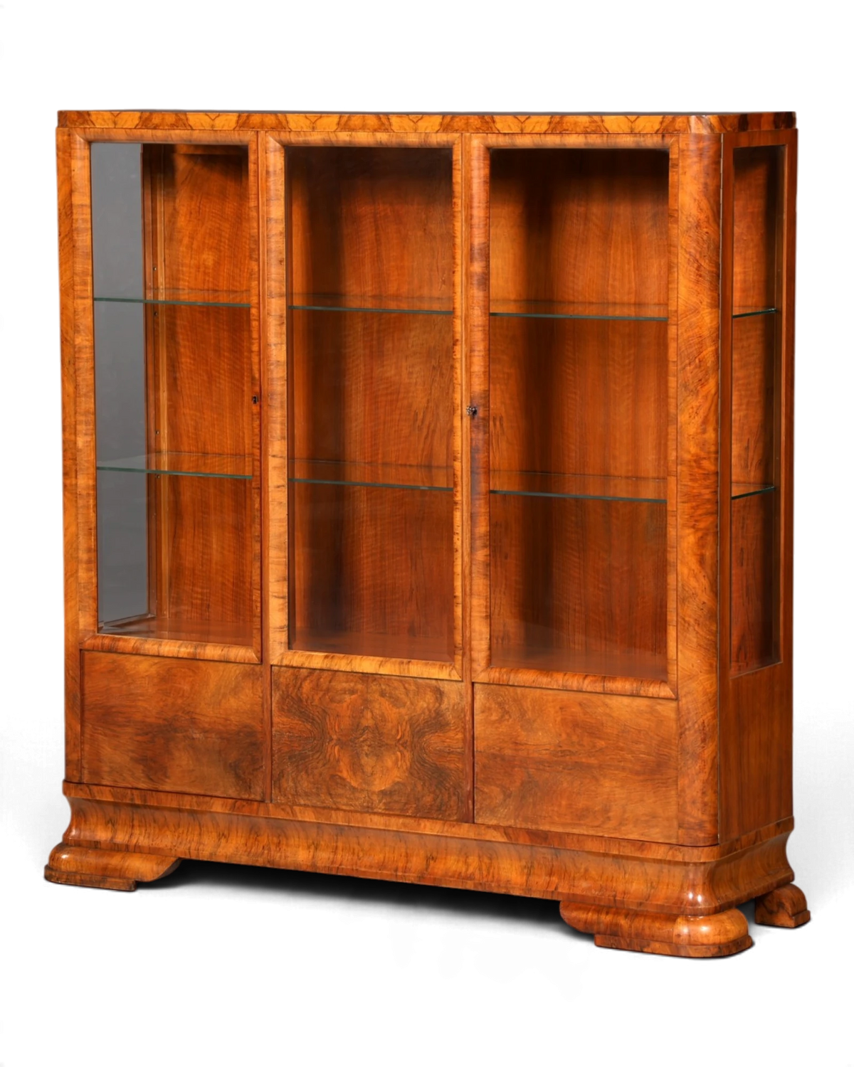 Magnifique vitrine Art déco en noyer, vitrine en verre avec étagères en verre, meuble ancien, meuble vitrine, meuble de salon