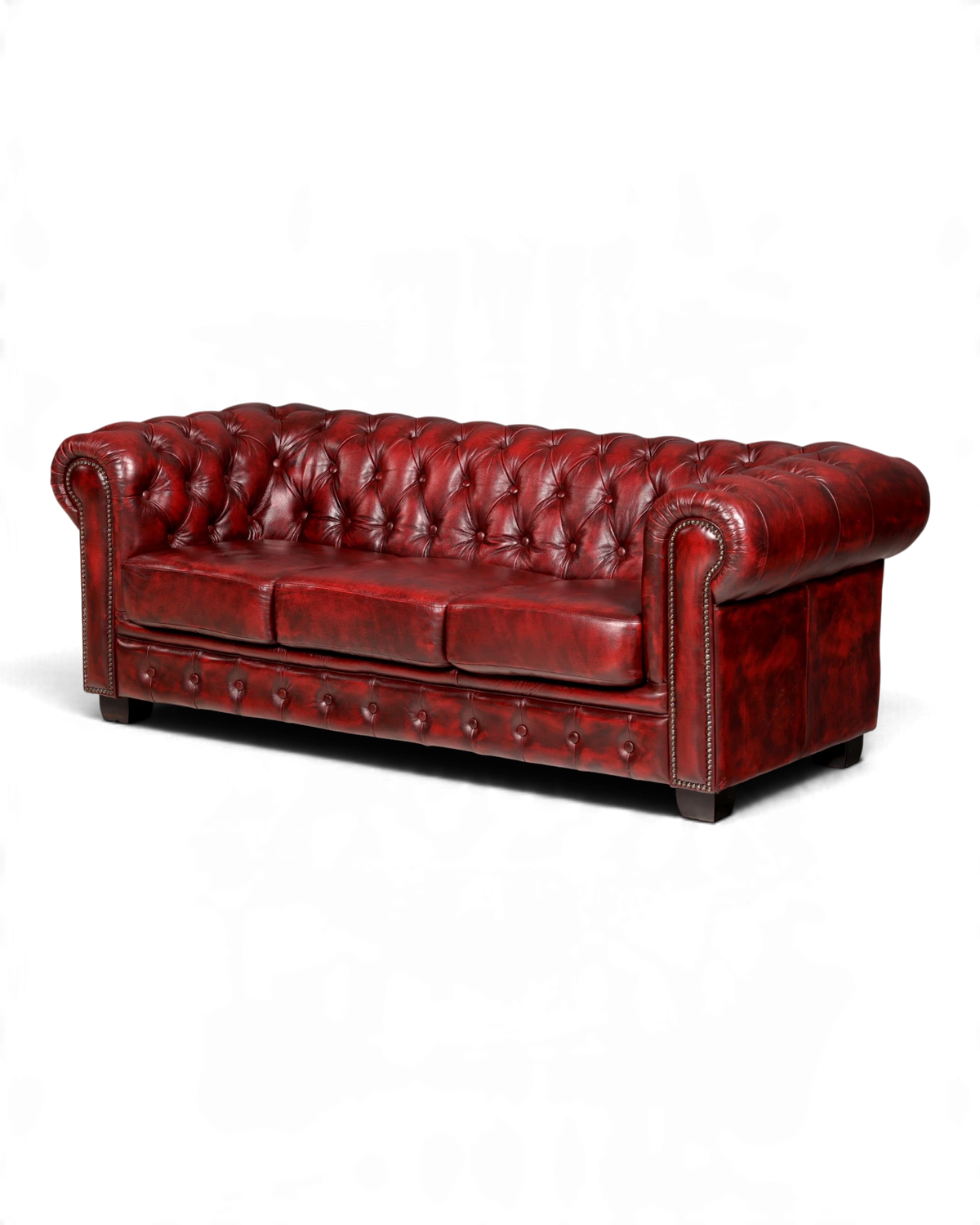 Beautiful Original Chesterfield Sofa 3-Seater Genuine Leather Oxblood Couch English Leather Sofa Vintage