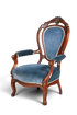 Hauptstadt Möblerei Louis Philippe Sessel im Biedermeier Stil mit blauem Samtbezug und dunklem Holzrahmen