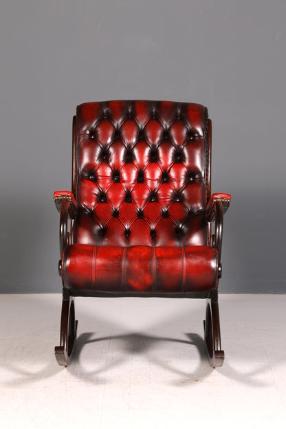 Stilvoller Original Chesterfield Schaukelstuhl Oxblood Englischer Armlehnsessel Echt Leder Englisch Schwingsessel Herrensessel UK