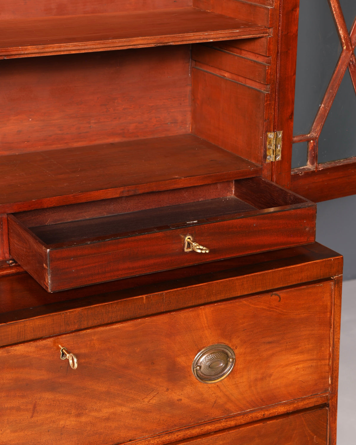 Magnifique secrétaire anglais à abattant avec partie supérieure, secrétaire ancien, bibliothèque vitrine en acajou, meuble de bureau, Royaume-Uni