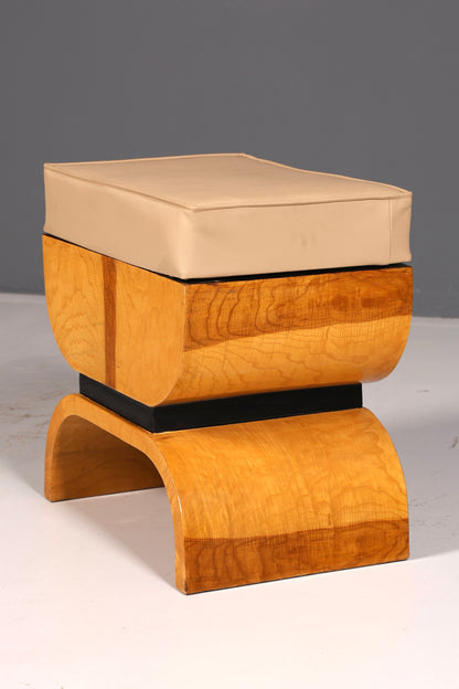 Magnifique tabouret de style Art déco en bouleau, tabouret d’assise, repose-pieds, banc repose-pieds, antique vintage