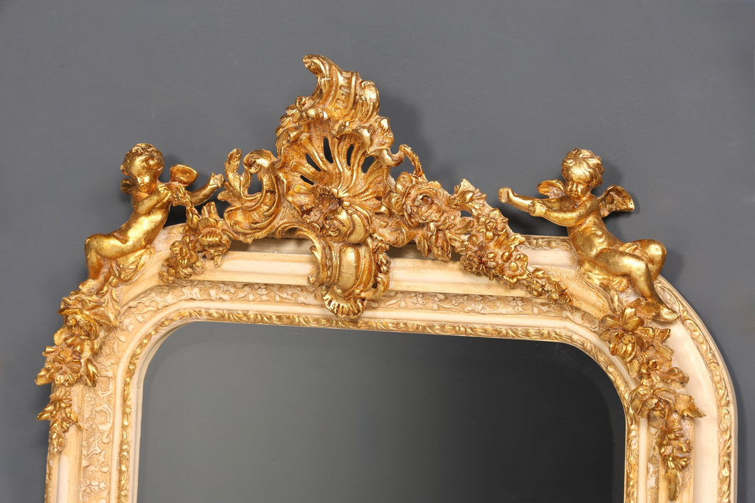 Stilvoller Prunk Barock Stil Standspiegel Antik Stil Gold Creme Ornament Flurspiegel Spiegel Wandspiegel