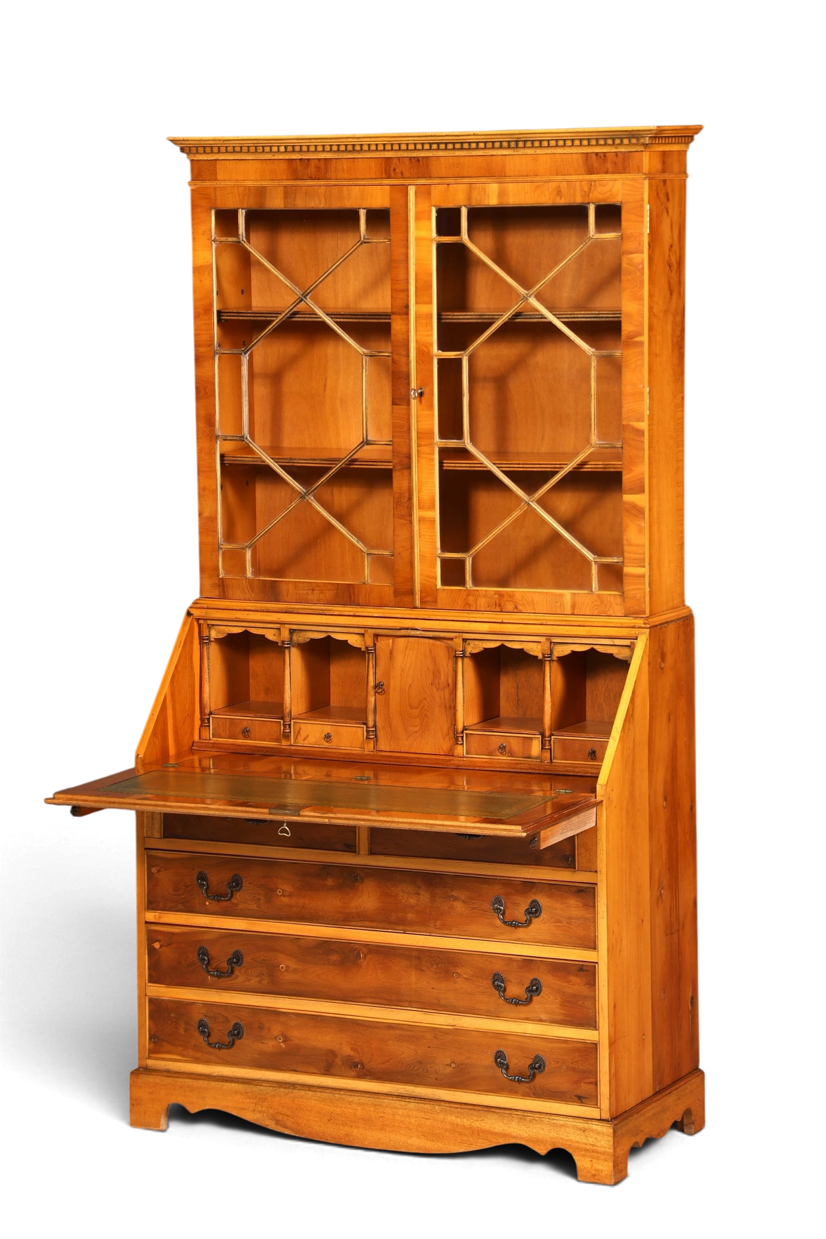 G011 Finish cm, Stilvoller Englischer Sekretär Büro Aufsatzsekretär Eibe Antik Stil Vitrinen Schrank UK
