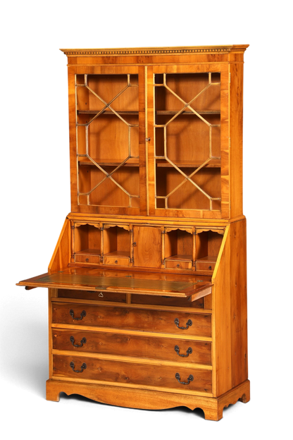 G011 Finish cm, Stilvoller Englischer Sekretär Büro Aufsatzsekretär Eibe Antik Stil Vitrinen Schrank UK