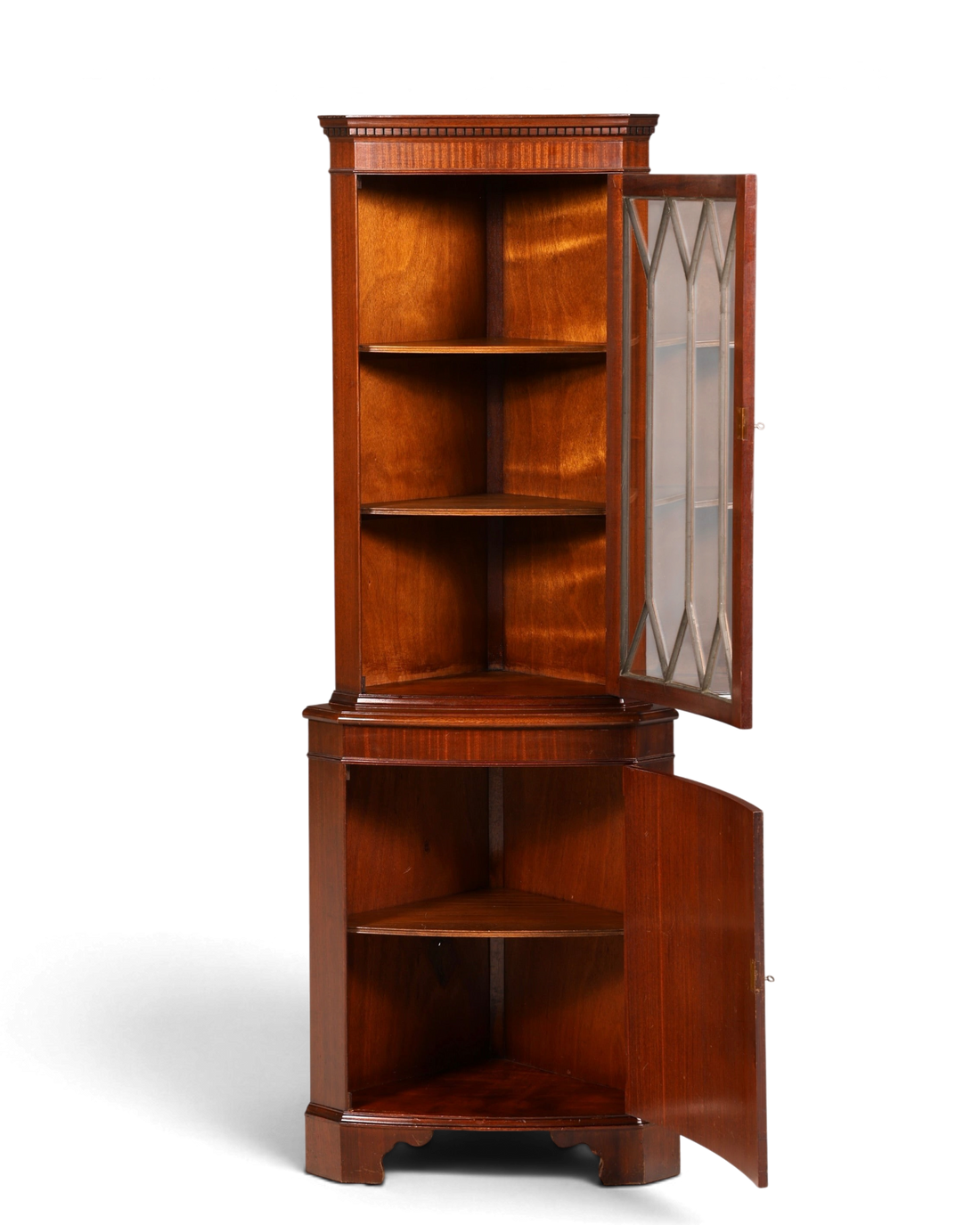 Hauptstadt Möblerei englische Eckvitrine aus Mahagoni mit verglaster Tür und zwei Fächern im Vintage-Stil