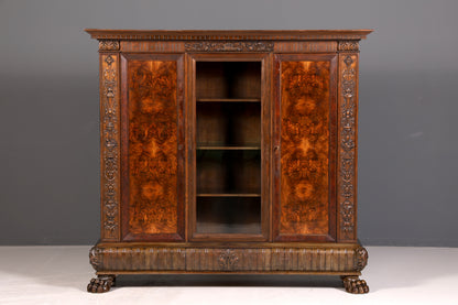 Impressionnante bibliothèque vitrine néo-Renaissance de style Gründerzeit, meuble de bureau, buffet, armoire antique en bois massif