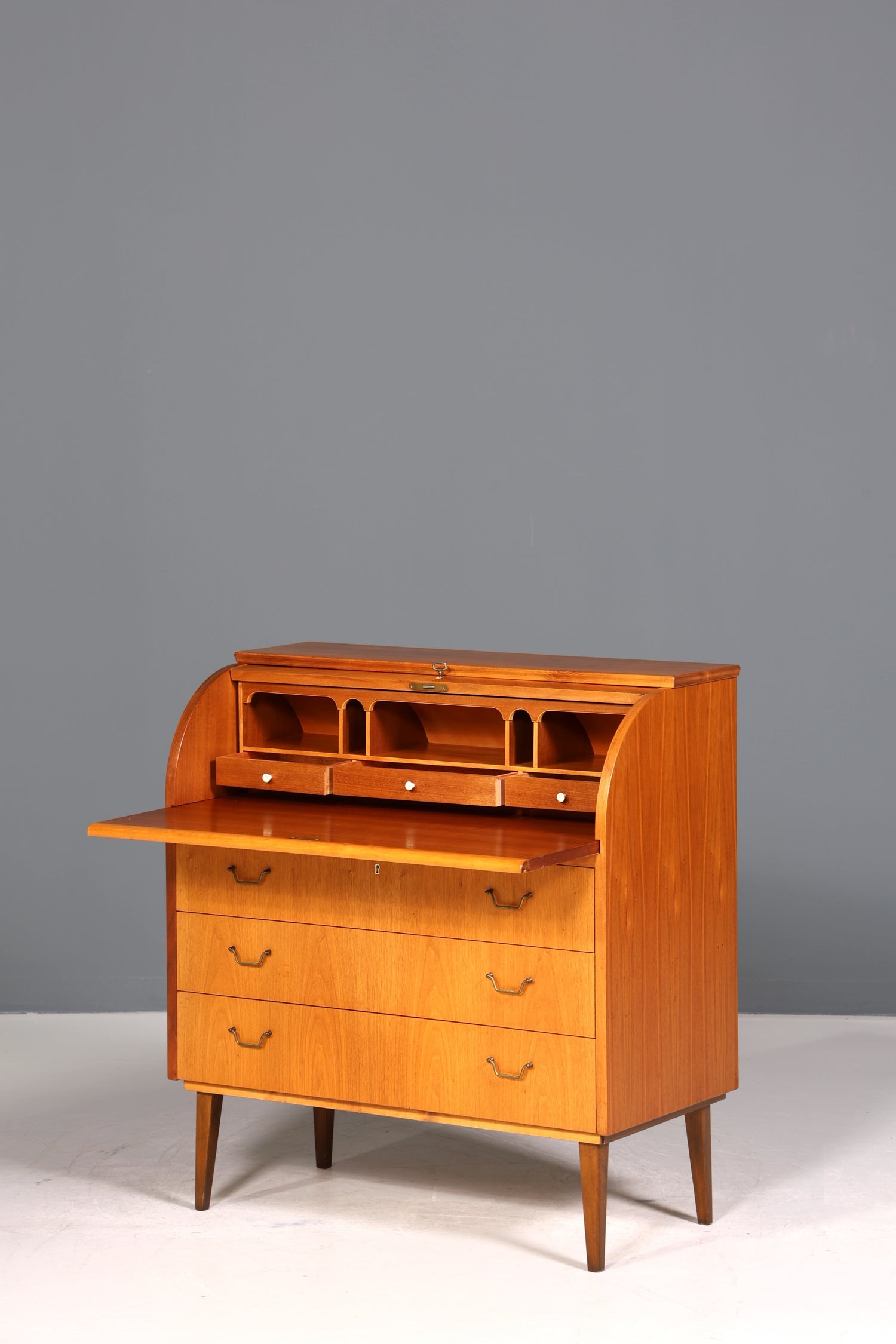 Stilvoller Mid Century Rollladen Sekretär echt Holz Büro Schrank Vintage Schreibkommode