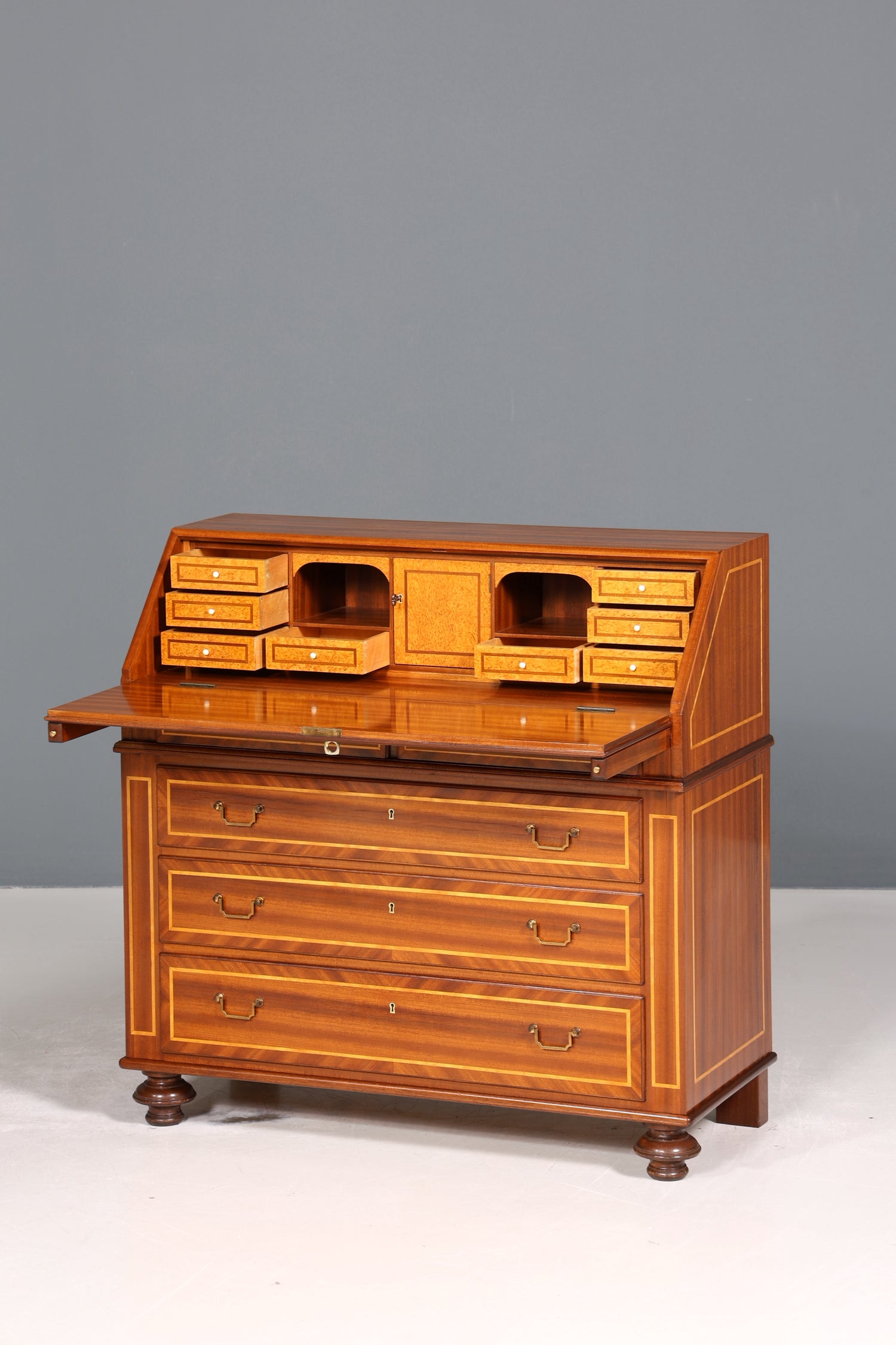 Wunderschöner Englischer Sekretär Schreibkommode echt Holz Schreibtisch Intarsien Kommode