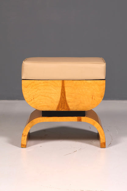 Wunderschöner Hocker im Art Deco Stil Birke Sitzhocker Fußhocker Fußbank Antik Vintage