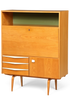 Hauptstadt Möblerei Hellerau Sekretär Modell 427 aus Eschenholz im Mid-Century Design mit ausklappbarer Schreibfläche