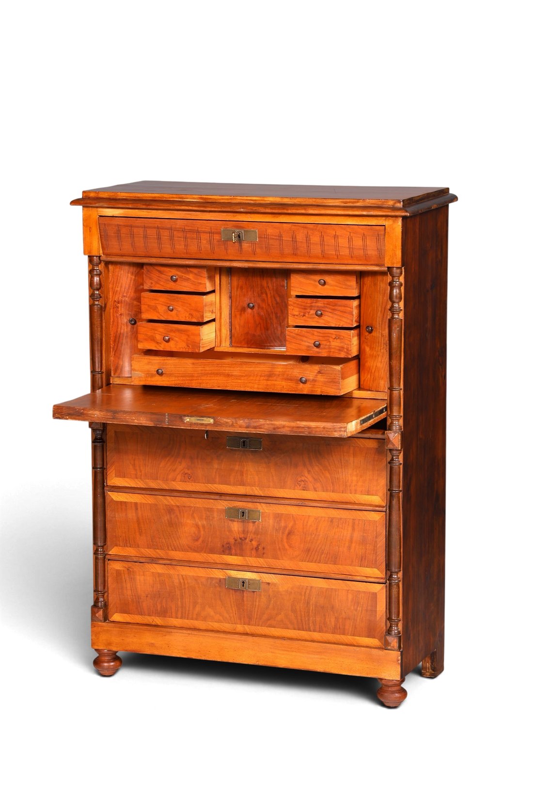 Hauptstadt Möblerei Gründerzeit Sekretär aus massivem Holz im Louis Philippe Stil mit Schubladen und Schreibklappe