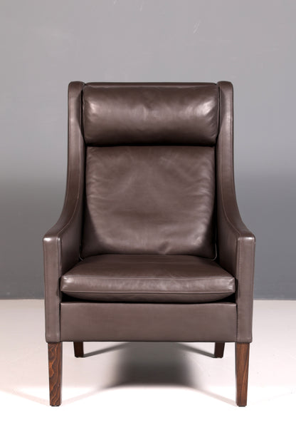 Eleganter Designer Sessel im Børge Mogensen Stil Echt Leder Mid Century Lounge Sessel