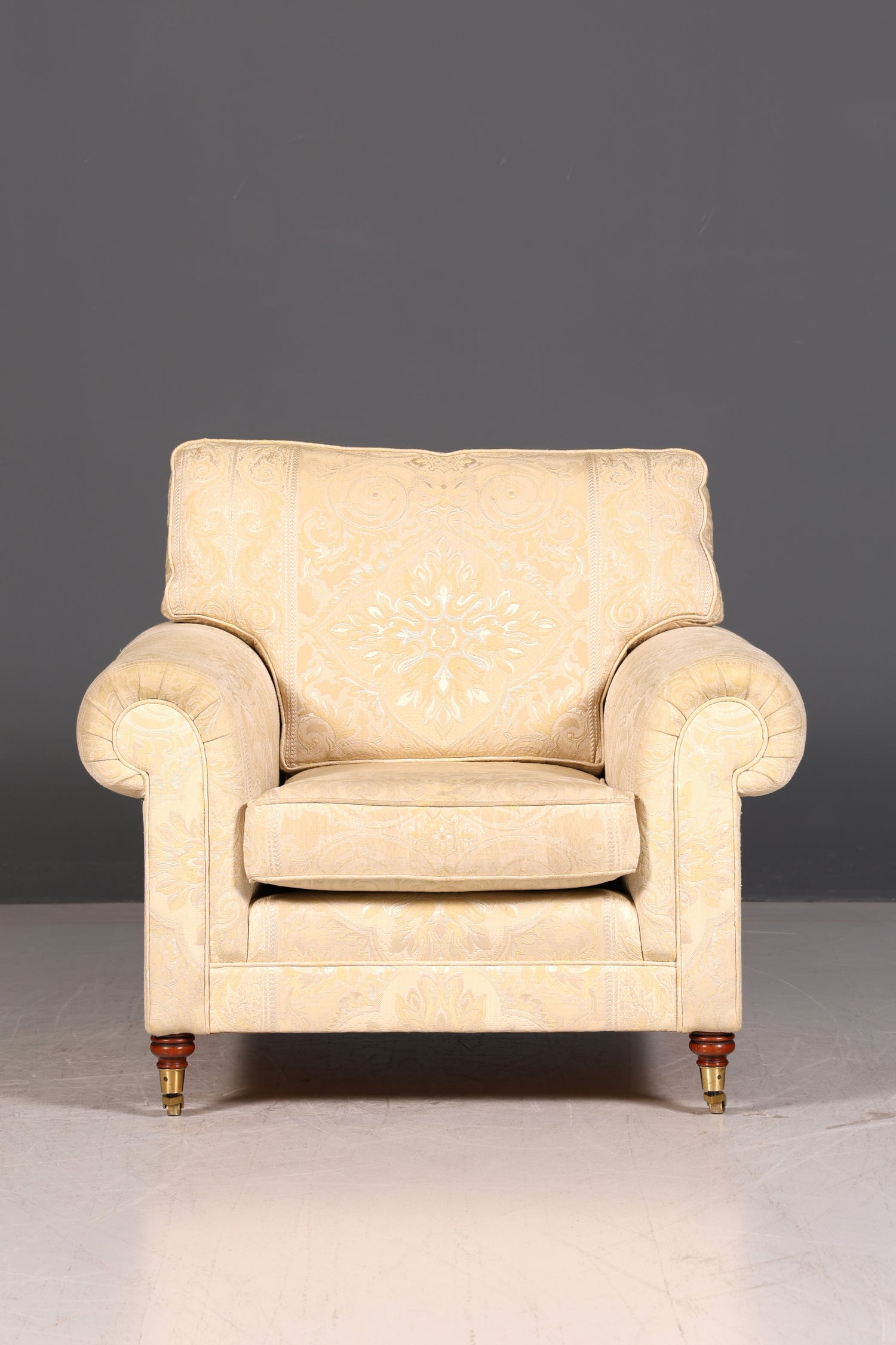 Wunderschöner Englischer Sessel Creme Gold Stoff Clubsessel Armlehnsessel Landhaus Loungesessel Vintage