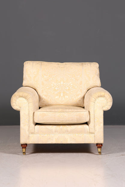 Wunderschöner Englischer Sessel Creme Gold Stoff Clubsessel Armlehnsessel Landhaus Loungesessel Vintage