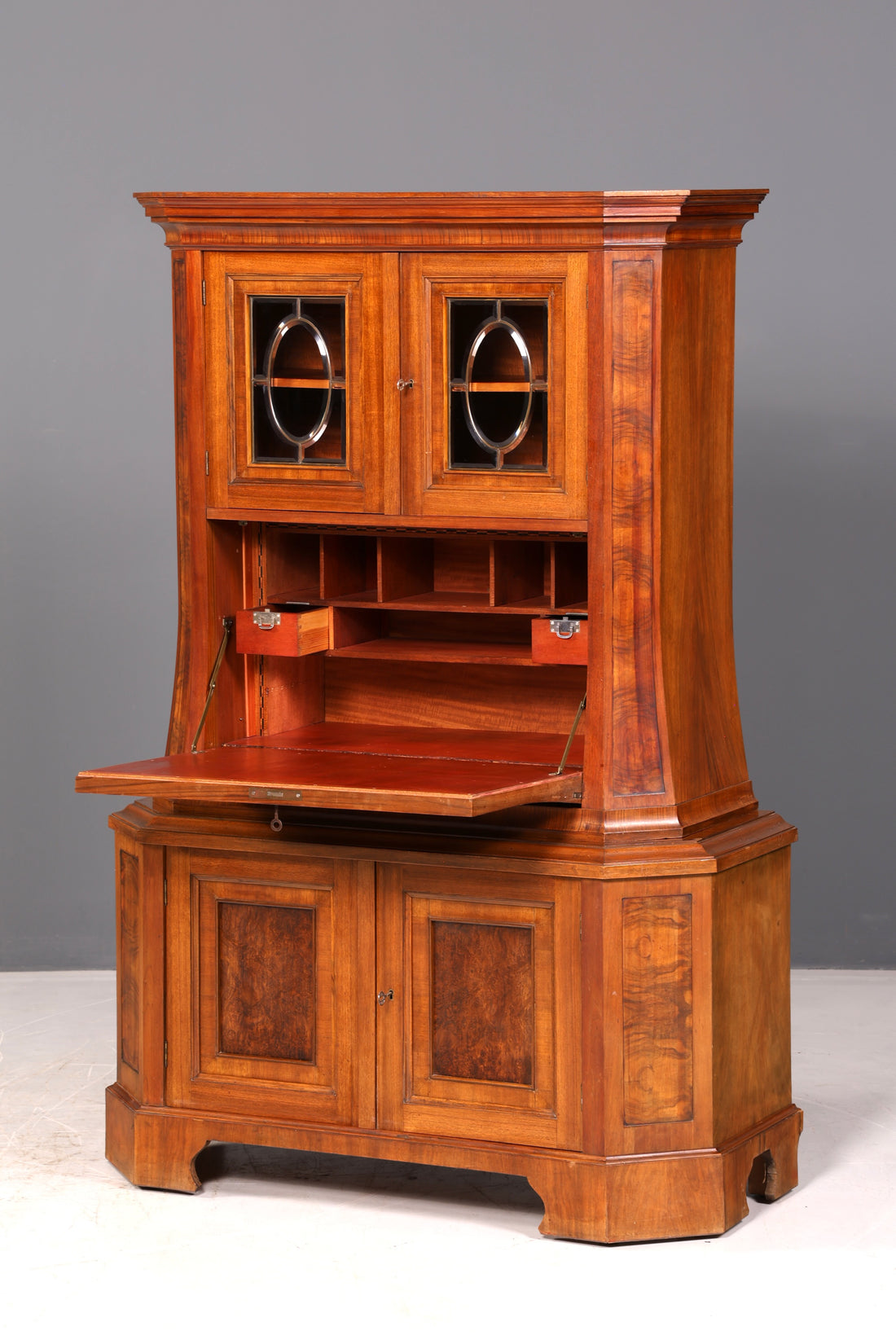 Magnifique secrétaire vitrine Art nouveau, meuble à corps supérieur, noyer, vers 1900, secrétaire ancien, vertiko vintage