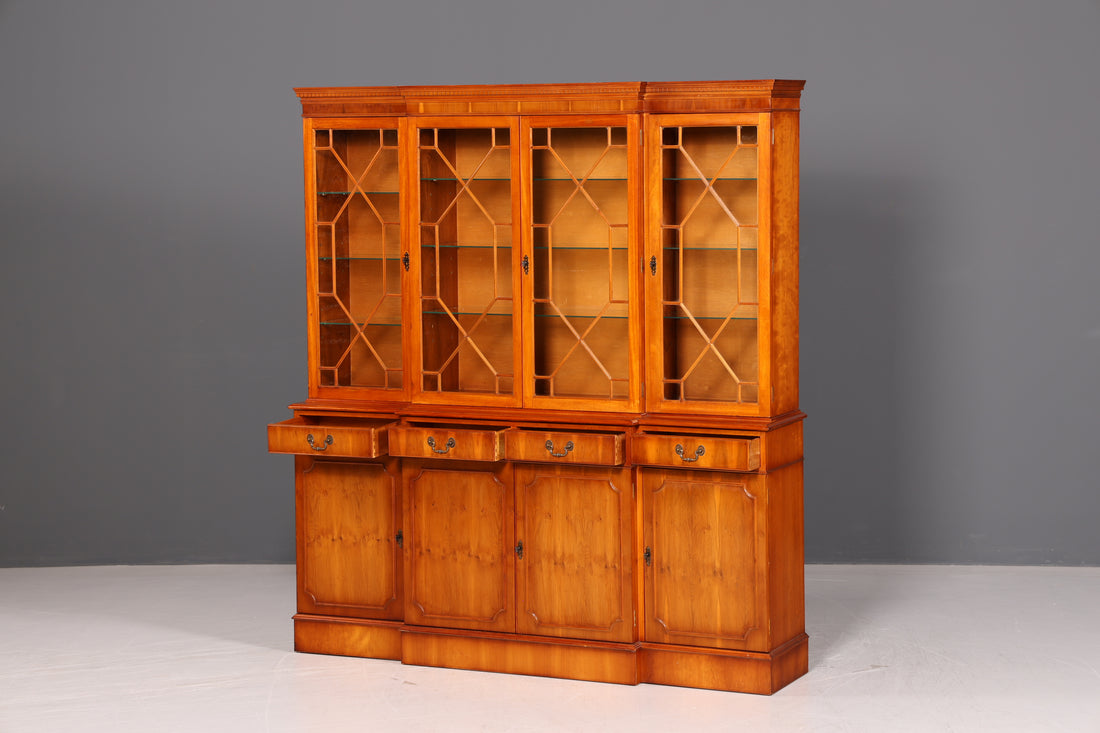 Beautiful English Display Cabinet Bookcase Sideboard English Yew Glass Display Cabinet Library