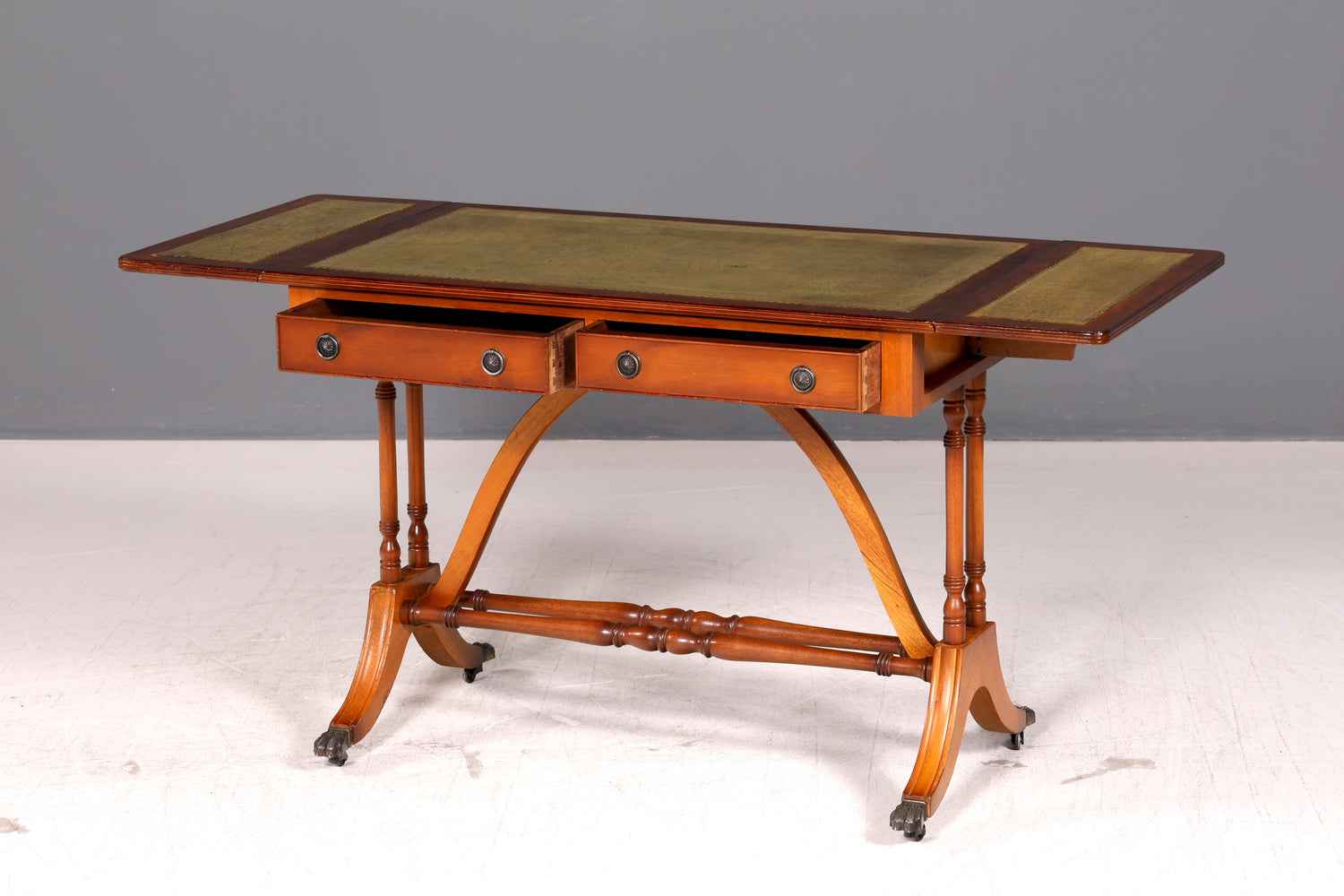 Wunderschöner Englischer Schreibtisch Regency Klappschreibtisch Echt Lederauflage Eibe Bürotisch Sofatisch Antik