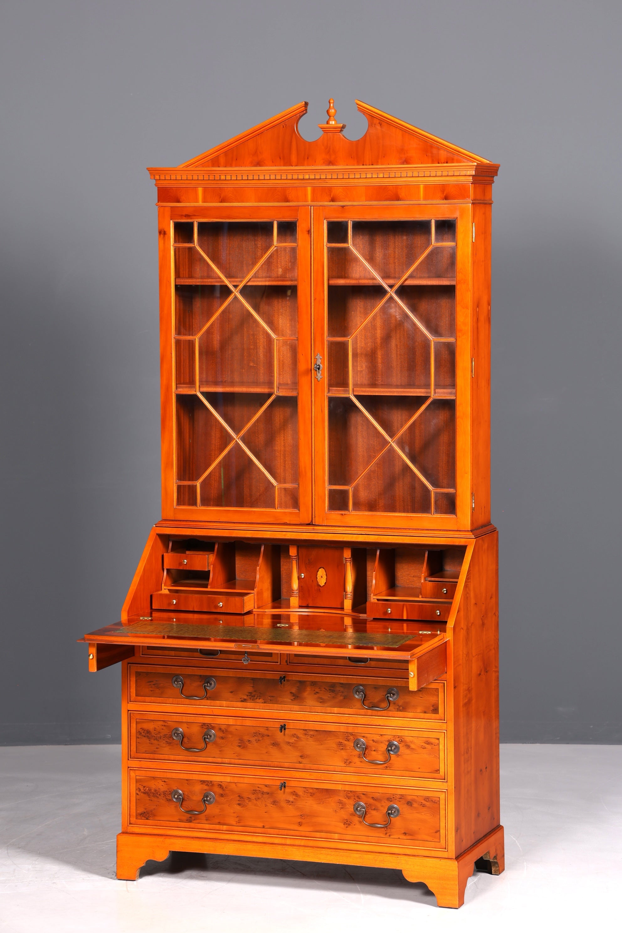Bureau secrétaire anglais élégant, bureau de bureau, bois d&