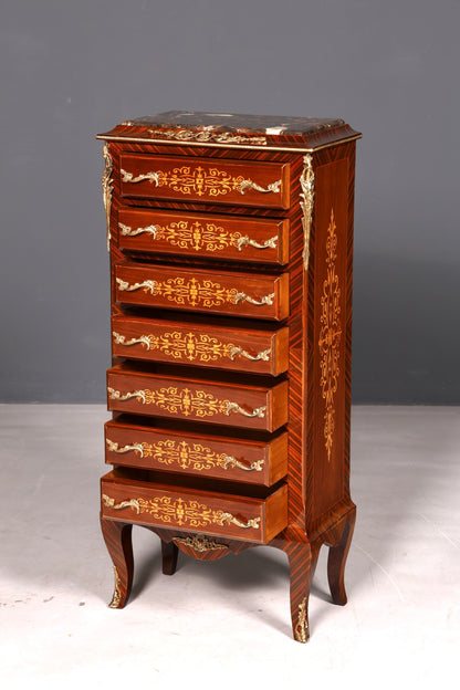 Magnifique buffet haut de style baroque Louis XV, marbre, vertiko, commode marquetée