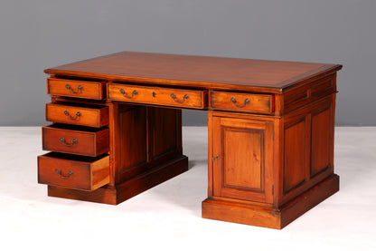 Magnifique bureau anglais en acajou, bureau de travail ancien, bureau professionnel, bureau partenaire