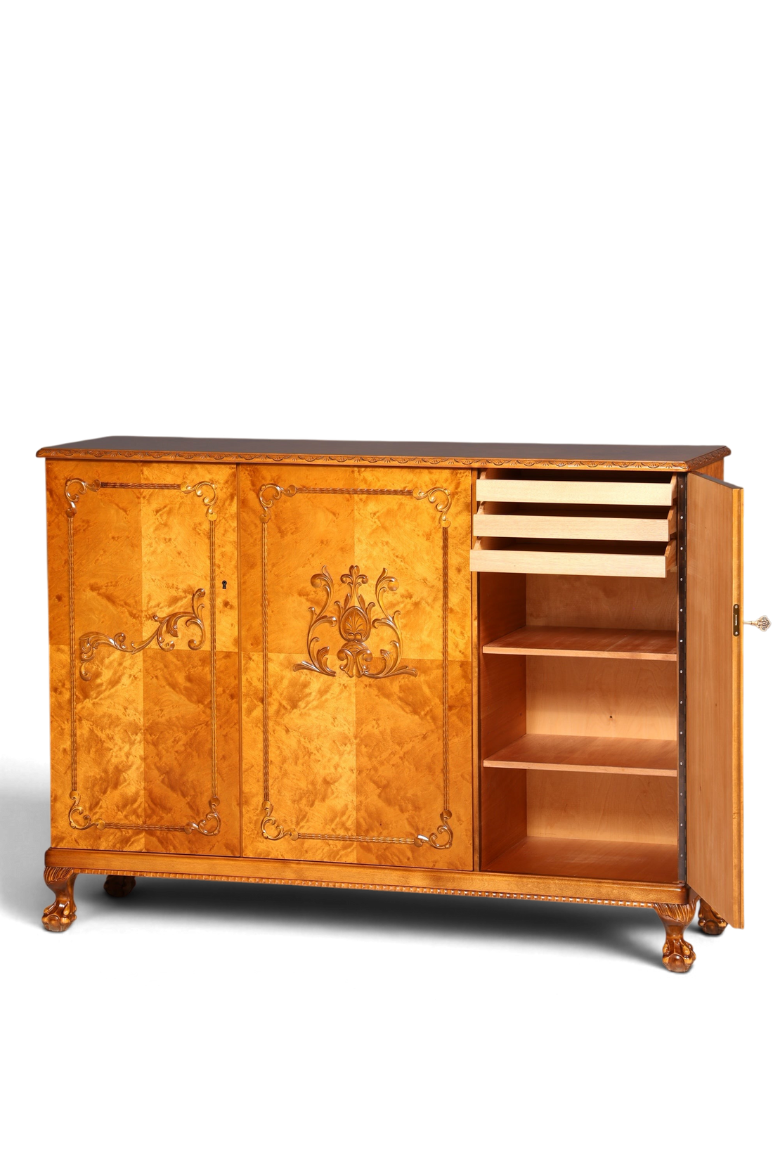 Edler Chippendale Schrank Barock Stil Vertiko Highboard Antik 50s 60s Kommode Aktenschrank Wäscheschrank
